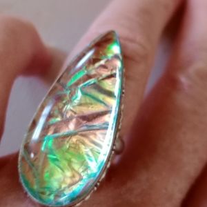 Fire trillet opal  large 925 sterling silver ring